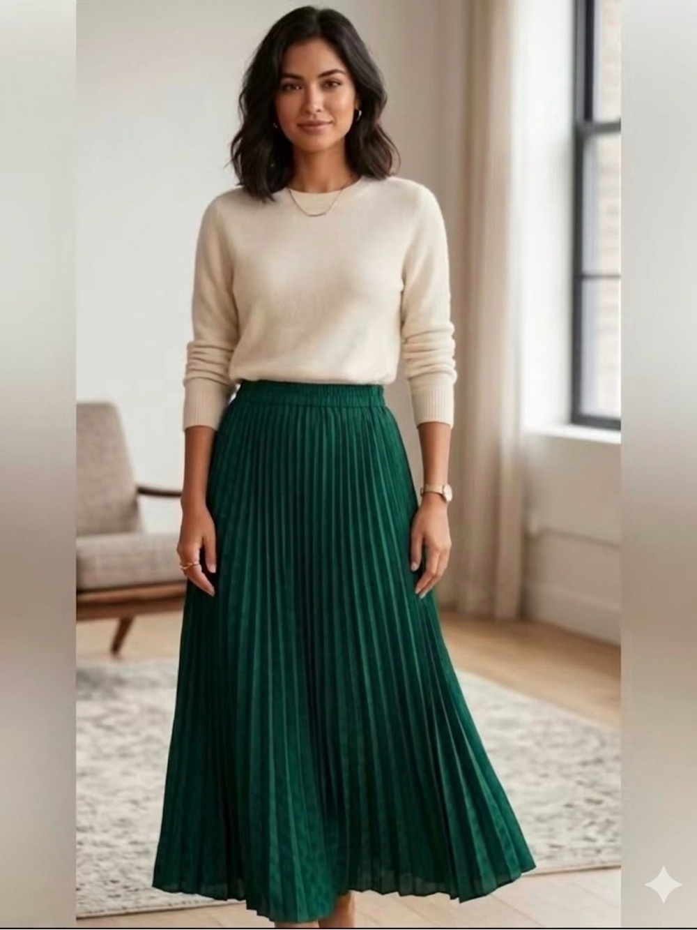 Max Studio Jacquard Shine Dot Pleated Skirt In Rich Emerald Sz M